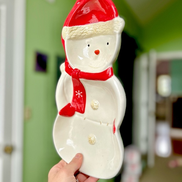 Vintage Winter Snowman Christmas Festive Sectional Dish Table Display Art - Picture 2 of 5